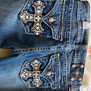 Miss Me Jeans, Boot Cut, Rhinestone Cross Pockets,